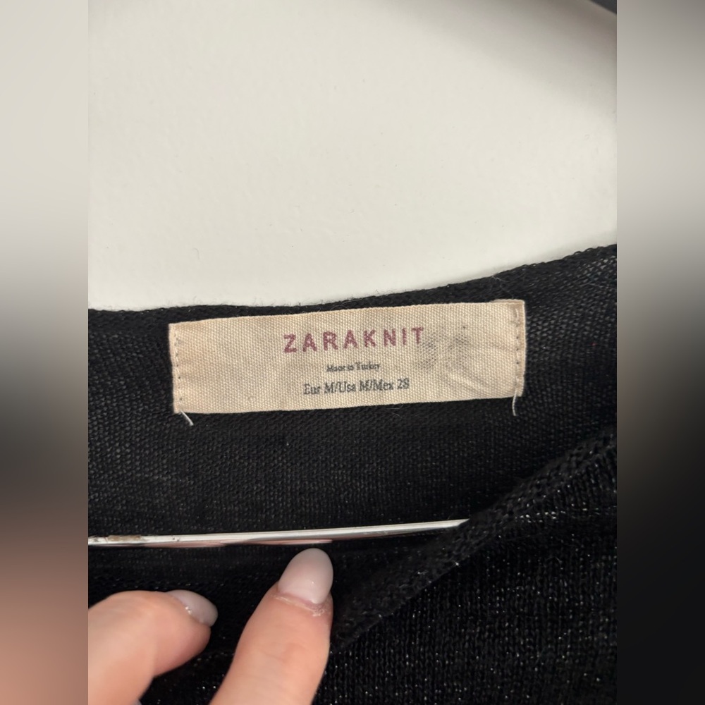 Zara Knit Thin Weight Sparkle Knit Beaded Military Shoulder Black Gold stretch M - Picture 7 of 8